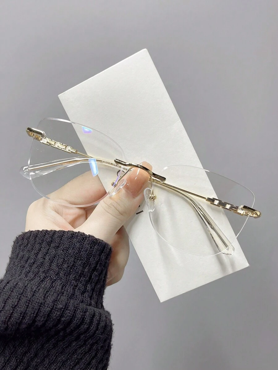 1pc Men's Classic All-Matched Cat Eye Metal Frame Glasses, Suitable For Daily Wear Clear Glasses Accessories