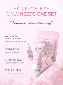 LAIKOU日本櫻花3合1禮品組（潔面乳+精華液+保濕霜），保濕滋養肌膚，禮盒禮袋附贈，母親節禮品 - 粉色 - 查看 5