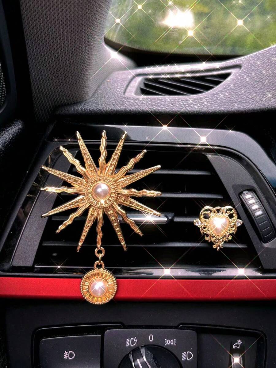 1套向日葵設計汽車空氣清新劑香水夾 - 金色 - 查看 1