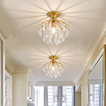 American Style Restaurant Crystal Hallway Corridor Entryway Modern Minimalist Pendant Light Staircase Entrance Small Ceiling Light Fixture Without Bulbs - Gold - View 6