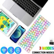 Wireless Gaming Keyboard Mechanical Blue LED Backlit Bluetooth 5.0/Wireless 2.4G/Wired 84 Keys Mini Keyboard With Rechargeable 3000mAh Battery Brown Switches Type-C USB Receiver For Windows Gaming PC - White Red - View 6