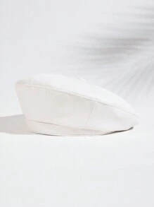 1入時尚簡約女式調節式休閒貝雷帽,適用於春秋戶外旅行和多用途裝飾 - 白色 - 查看 2