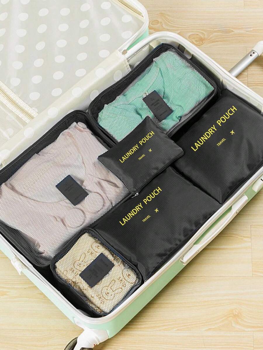 6入組旅行收納袋套裝，衣物包裝整理器，便攜式行李整理袋，旅行配件分類袋，防水可重複使用，適用於男女，學校回歸，牛津布，旅行必備品