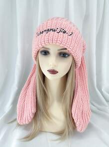 1 Miếng Của phụ nữ Màu hồng Dài Tai thỏ Mũ len đan Với Brim , Niềm vui Dệt kim Mũ lưỡi trai Không có Brim Đối với In Mùa thu Và Mùa Đông Dễ thương - Hồng - Xem 2