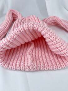 1 Miếng Của phụ nữ Màu hồng Dài Tai thỏ Mũ len đan Với Brim , Niềm vui Dệt kim Mũ lưỡi trai Không có Brim Đối với In Mùa thu Và Mùa Đông Dễ thương - Hồng - Xem 5