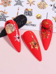 3張雷射金色聖誕雪花美甲貼紙貼紙,自粘美甲用品,假日美甲設計裝飾配件 - 彩色 - 查看 3