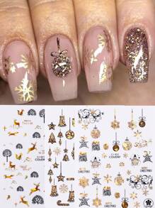 3張雷射金色聖誕雪花美甲貼紙貼紙,自粘美甲用品,假日美甲設計裝飾配件 - 彩色 - 查看 1