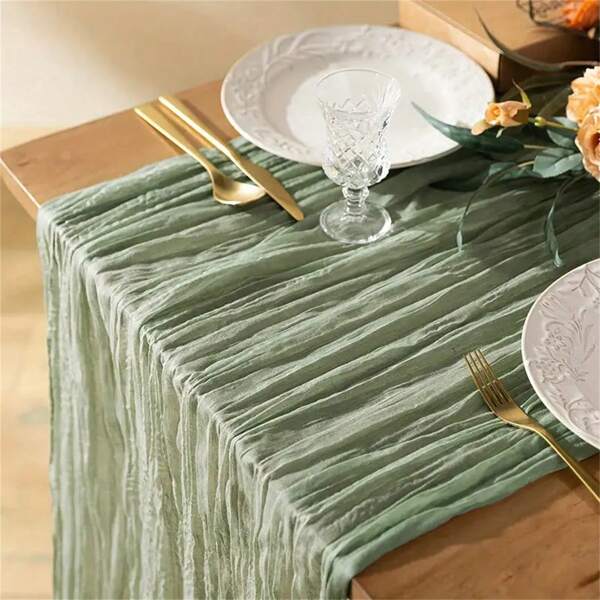 1pc Sage Green Cheesecloth Table Runner, Long Cheese Cloth Boho Gauze