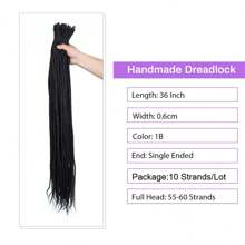 24"36" Dreadlocks Extension Soft Handmade Synthetic Crochet Hair Super Long 0.6cm Dread Extensions Reggae Style for Women 10 strands/LOT - Black - View 2