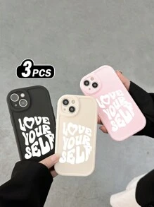 3pcs Inspirational English Letters Frosted Silicone Phone Cases Compatible With IPhone, Compatible With Samsung Galaxy Smartphones,International Version, Not The Domestic Version - Multicolor - View 1