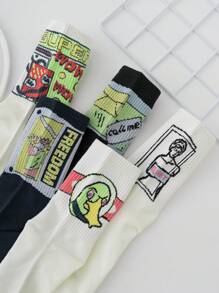 5pairs Men Letter & Figure Graphic Crew High Socks - Multicolor - View 2