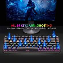 Wireless Gaming Keyboard Mechanical Blue LED Backlit Bluetooth 5.0/Wireless 2.4G/Wired 84 Keys Mini Keyboard With Rechargeable 3000mAh Battery Brown Switches Type-C USB Receiver For Windows Gaming PC - 黑色混光 - 查看 8