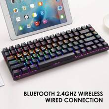 Wireless Gaming Keyboard Mechanical Blue LED Backlit Bluetooth 5.0/Wireless 2.4G/Wired 84 Keys Mini Keyboard With Rechargeable 3000mAh Battery Brown Switches Type-C USB Receiver For Windows Gaming PC - 黑色混光 - 查看 7