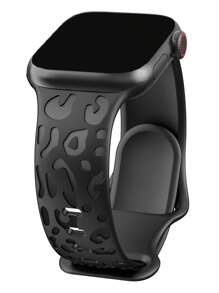 1入組刻字錶帶配Apple Watch 44mm 40mm 45mm 49mm 41mm 38mm 42mm豹紋矽膠手鐲系列7 Se 3 6 8極黑色，智能錶禮帶配Apple Watch手鐲錶帶配件 - 黑色 - 查看 2