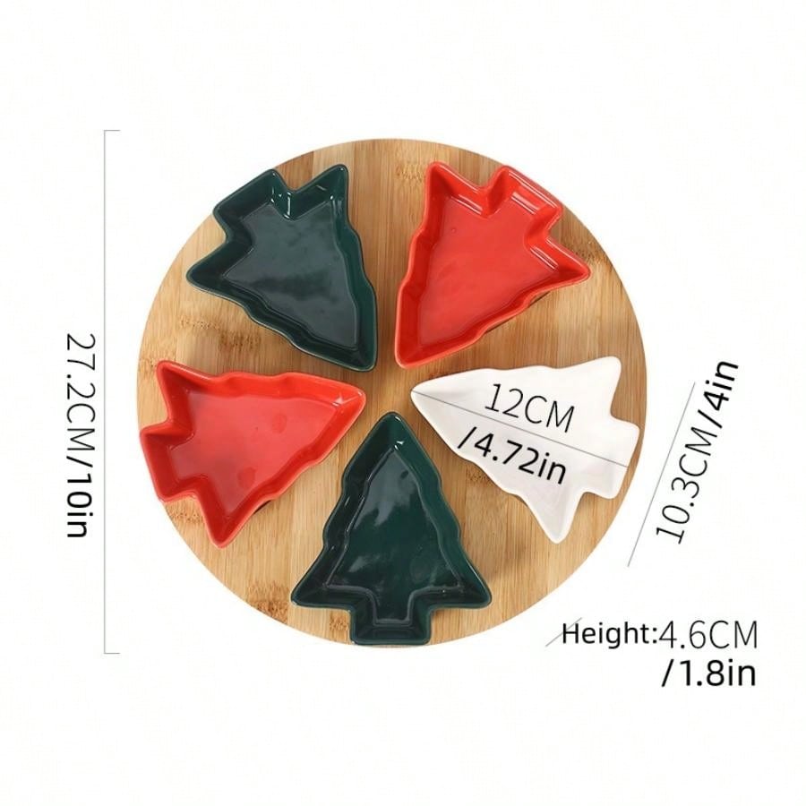 10inch Ceramic Christmas Tree Shaped Serving Platter With 5