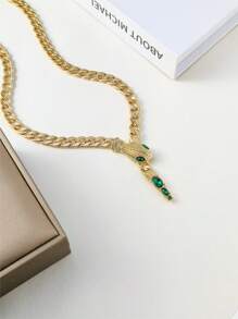 1pc Delicate Snake Pendant Necklace Inlaid With Rhinestones, Elegant Daily Wear Accessory For Women - Yellow Gold - View 2