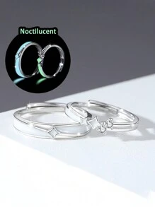 FOREVER QUEEN 1 對 S925 純銀流星雨夜光情侶戒指時尚星星戒指珠寶禮物情侶週年紀念日愛情 - 銀色 - 查看 1