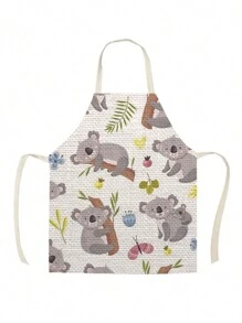 Delantal De Lino Con Patrón De Koalas En Dibujos Animados Y Con Función De Resistencia Al Aceite Y A La Suciedad - transparente - Ver 1