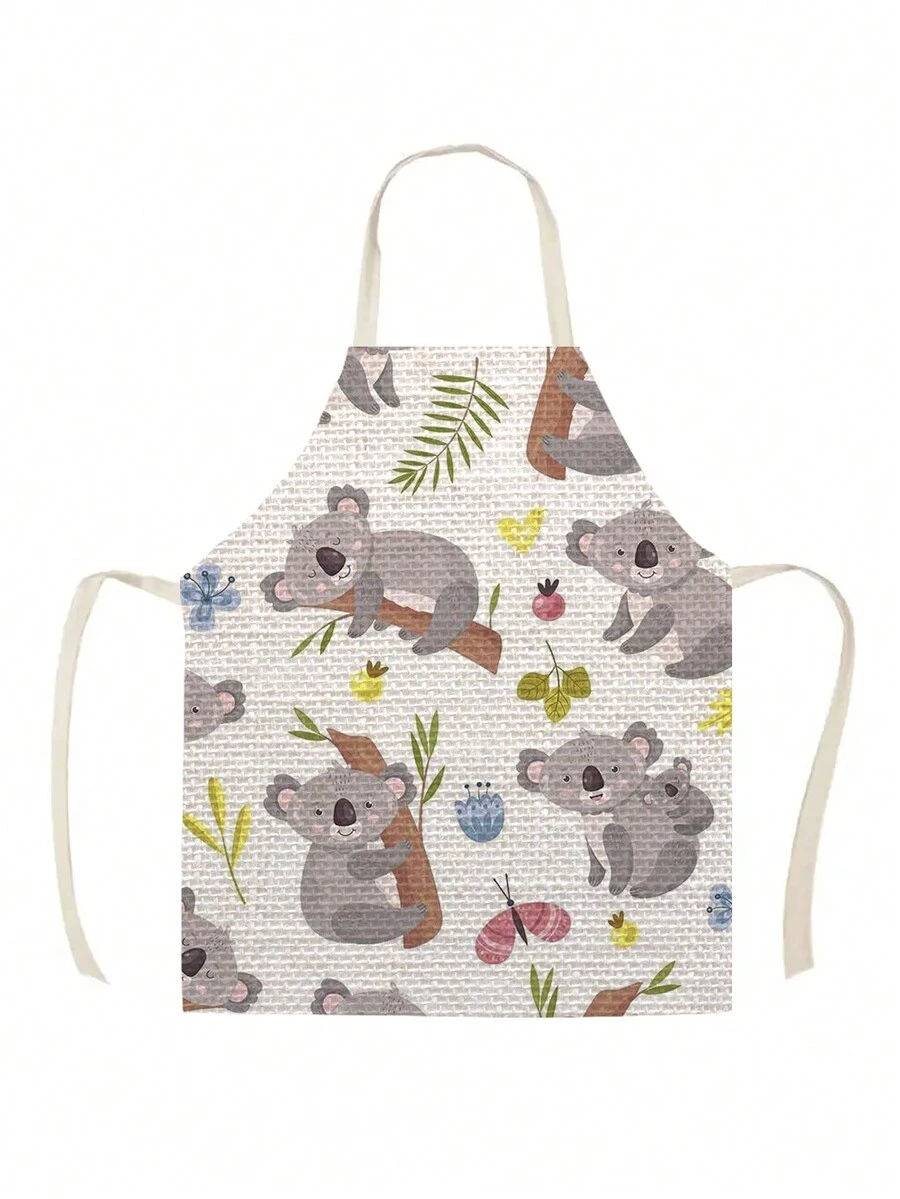 Delantal De Lino Con Patrón De Koalas En Dibujos Animados Y Con Función De Resistencia Al Aceite Y A La Suciedad - transparente - Ver 1