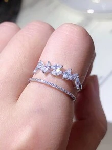 1 Chiếc Sterling S925 Bạc Vintage Đơn Giản Sang Trọng Hai Lớp Đá Cubic Zirconia Lá Mở Ra Có Thể Điều Chỉnh Nhẫn Cho Nữ Sinh Nhật Cuộc Sống Hàng Ngày món Quà Trang Sức - Bạc - Xem 2