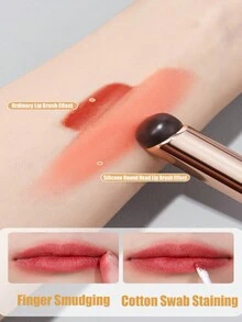 1 件便携式防尘带盖唇刷多功能遮瑕化妆刷软棉签圆头硅胶混合刷口红刷女生礼物 - 粉色 - 查看 5