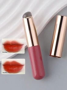 1 件便携式防尘带盖唇刷多功能遮瑕化妆刷软棉签圆头硅胶混合刷口红刷女生礼物 - 粉色 - 查看 1