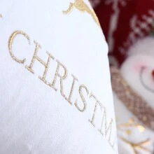 1 件天鵝絨聖誕老人刺繡枕套,馴鹿裝飾設計,不含枕芯,45*45 厘米,白色 - 白色 - 查看 5