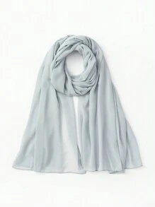 1 件女士头巾纯色仿珍珠和雪纺柔软围巾，适合日常穿着 Abaya 配饰面纱服装 - 淺藍色 - 查看 3