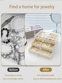 1pc 3-tier Acrylic Jewelry Storage Box Portable Dustproof Organizer For Rings, Earrings, Necklaces - Grey - View 7