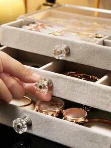 1pc 3-tier Acrylic Jewelry Storage Box Portable Dustproof Organizer For Rings, Earrings, Necklaces - Grey - View 6