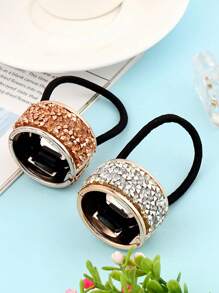 1pc Women's Silver Rhinestone Ponytail Holder Hair Clip, Sparkly Ponytail Accessory For Daily Life And Party Activity - Silver - View 3