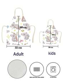 Delantal De Lino Con Patrón De Koalas En Dibujos Animados Y Con Función De Resistencia Al Aceite Y A La Suciedad - transparente - Ver 3