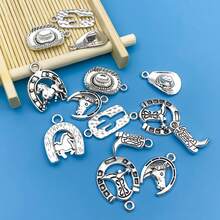 20入組混搭復古銀色荷花茶壺西裝牛仔墜飾耳環女士項鍊手鐲diy首飾製作配件