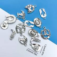 20入組混搭復古銀色荷花茶壺西裝牛仔墜飾耳環女士項鍊手鐲diy首飾製作配件