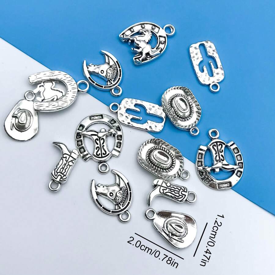 20入組混搭復古銀色荷花茶壺西裝牛仔墜飾耳環女士項鍊手鐲diy首飾製作配件