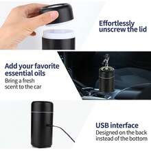 Difusor De Aceite Esencial De Aromaterapia Para Auto, Mini Purificador De Aire De Usb Y Humidificador Con Luces Led De Cambio De 7 Colores, Para Escritorio De Carro, Habitación, Hogar, Oficina Y Dormitorio - Negro - Ver 6