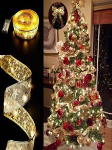 1pc Gold-plated Christmas Tree Shaped Decoration Pendant With Double-layered Ribbon - Gold - View 1
