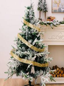 1pc Gold-plated Christmas Tree Shaped Decoration Pendant With Double-layered Ribbon - Gold - View 4