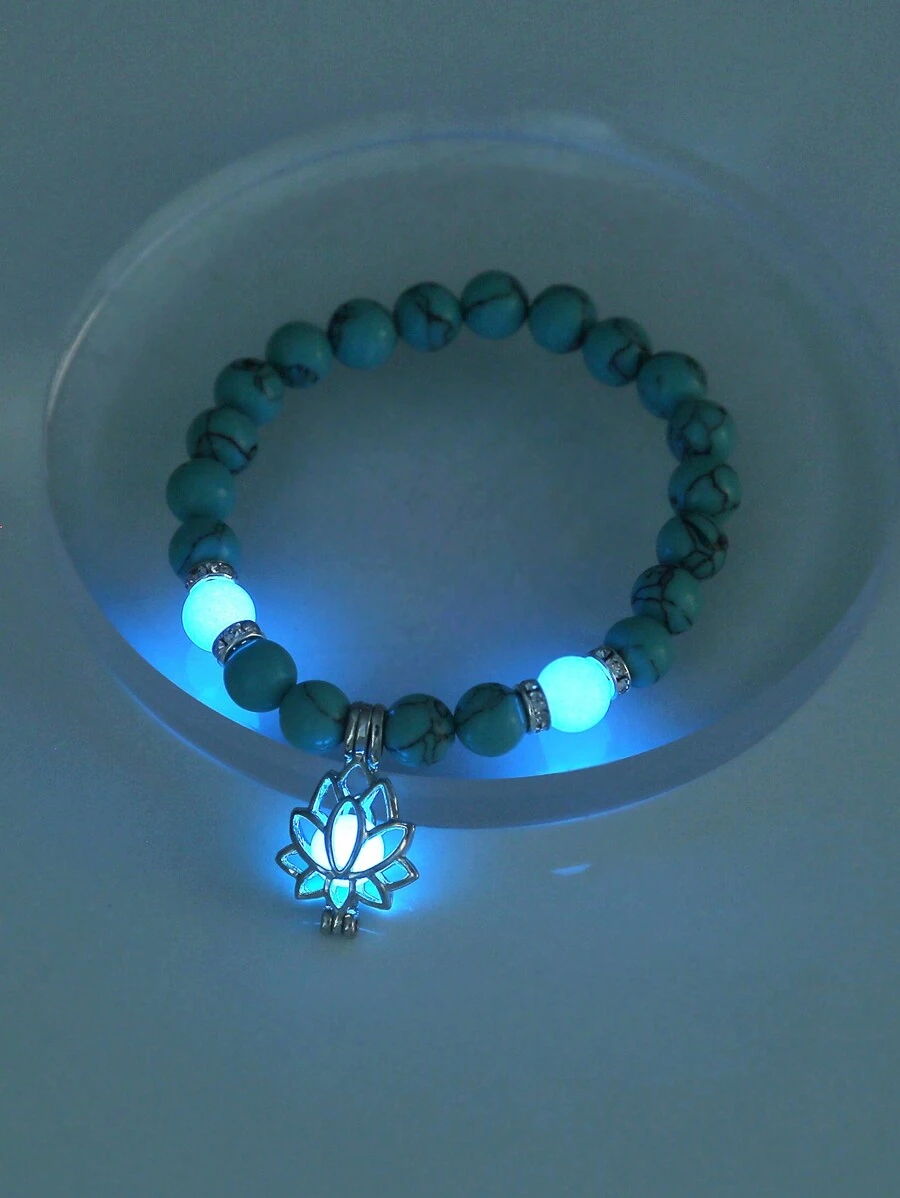 Nooxian 1pc Yoga/Meditation Glow In The Dark Lotus Beaded Bracelet For Women (Random Bead Count) - Multicolor - View 1