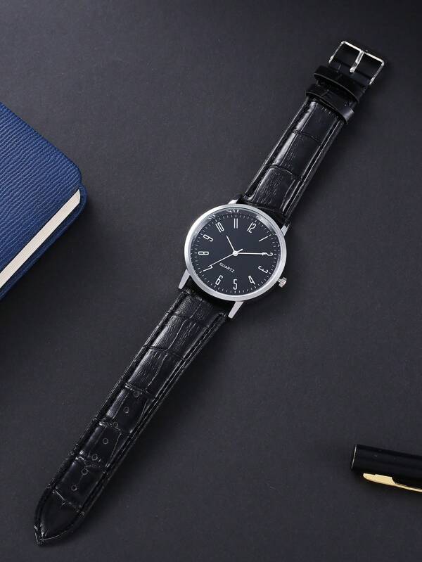 1pc Men's Casual Quartz Watch With Digital Scale, Including Dry Battery