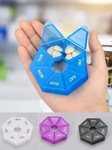 1pc Blue Pill Case, Plastic 7 Days Tablet Box Portable Tablet Storage Holder, Travel Organizer Pill Dispenser Container for Home,Survival Supplies, 7 Compartments - Blue - View 1