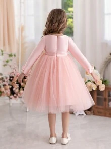 年輕的女孩公主飛擺裙,適合嬰兒生日派對、舞蹈表演、婚禮、花朵裝、鋼琴演奏、女主持裝和日常穿著 - 粉色 - 查看 5