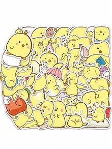 50入組卡通小黃雞塗鴉貼紙,diy裝飾貼紙 - 彩色 - 查看 4