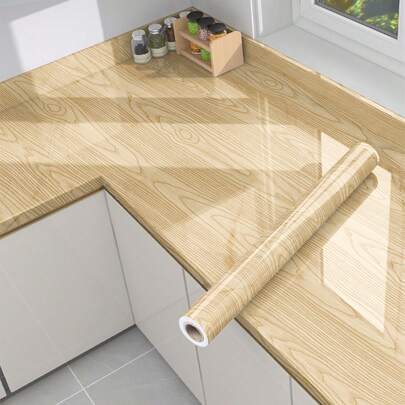 1 rollo de adhesivo autoadhesivo a prueba de aceite y agua con patrón de grano de madera para renovación de encimeras de cocina, gabinetes, muebles, decoración de paredes y protección de mesas, pegatinas, vinilos decorativos para el hogar, artículos de decoración de primavera para refrescar tu hogar, pegatinas de decoración Rama, regalos de cumpleaños y graduación