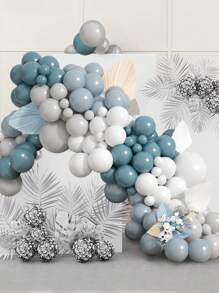 107pcs Retro Sea Blue Matte Gray Balloon Garland Arch+2pcs Glue Chain, Wedding Birthday Party Decorations Balloon Glue Chain, Christmas