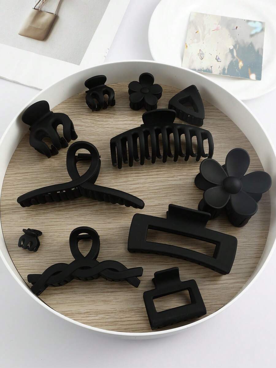 11pcs Women's Hair Claw Clips For Daily Use Casual - Black - View 1
