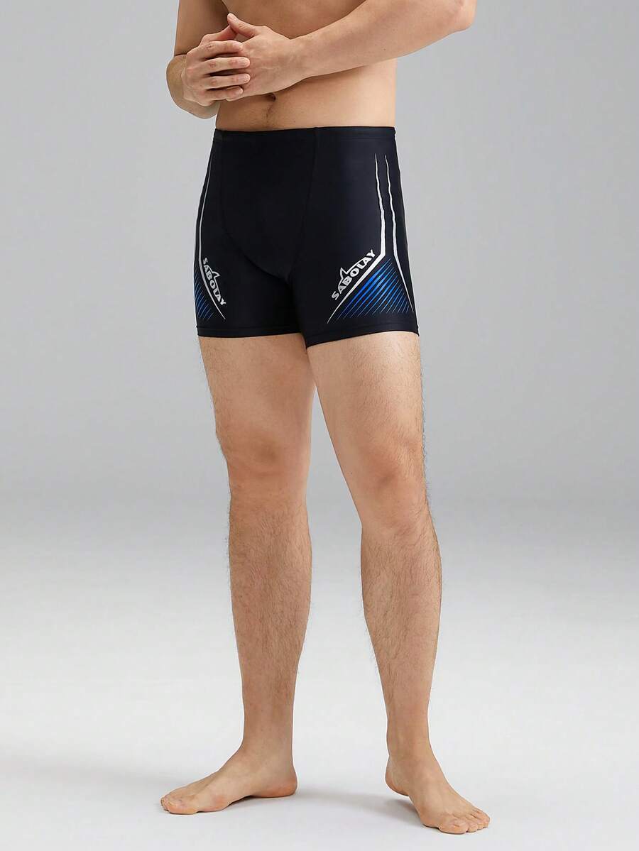 SABOLAY Sports Men's Inner Mesh Lining Anti-Embarrassment Black Swim Trunks Summer Beach Surfing - Black - View 1