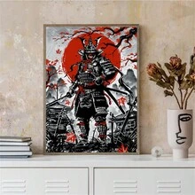 1 件無框日本武士水墨畫布畫武士海報日本美學藝術牆壁藝術印刷品現代家居壁畫房間裝飾無框