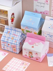 1pc Creative Stationery With 200 Sheets Milk Carton Memo Pad, Colorful Sticky Notes For Note-taking & Reminders - Blue - View 2