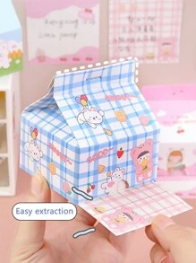 1pc Creative Stationery With 200 Sheets Milk Carton Memo Pad, Colorful Sticky Notes For Note-taking & Reminders - Blue - View 1